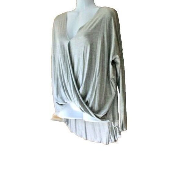 No Comment Top Blouse Grey Women's Crossover 3/4 Quarter Sleeves Size Large - Picture 1 of 5